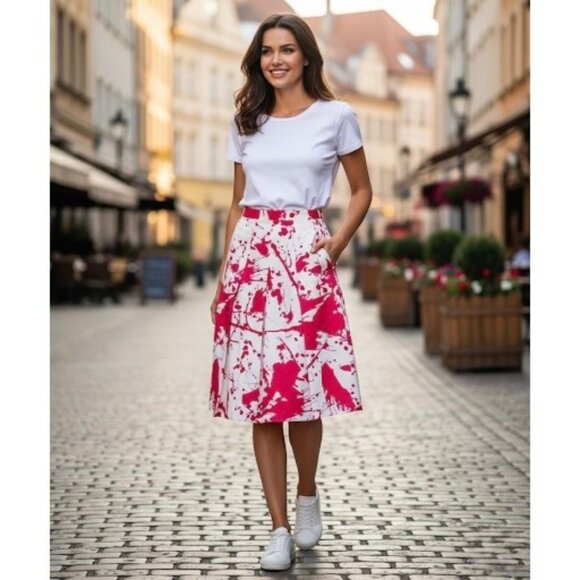 Calvin Klein Dresses & Skirts - Calvin Klein Pink & White Paint Splatter Pleated A-Line Skirt